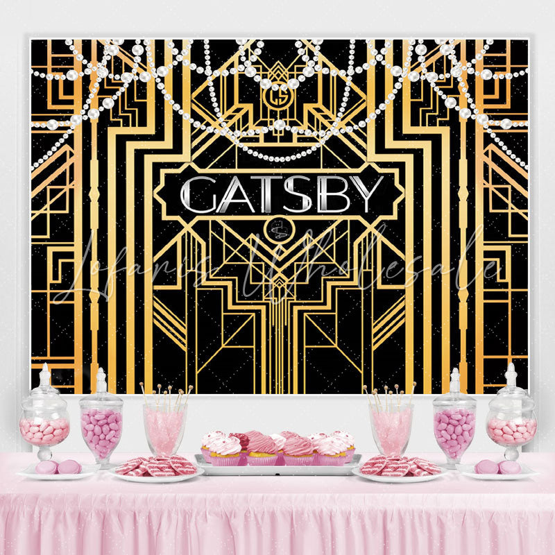 Lofaris Gold Lines With White Pearl Birthday Backdrop For Women