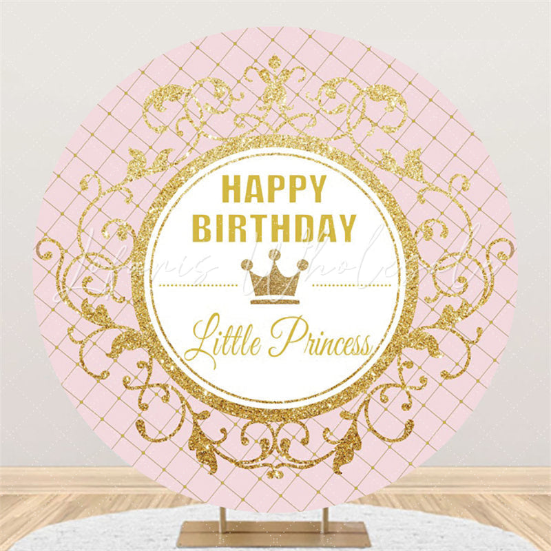 Lofaris Gold Litter Princess Happy Birthday Round Backdrop