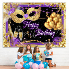 Lofaris Gold Mask And Ballon Purple Backdrop For Birthday Party