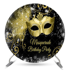 Lofaris Gold Mask Masquerade Birthday Party Round Backdrop