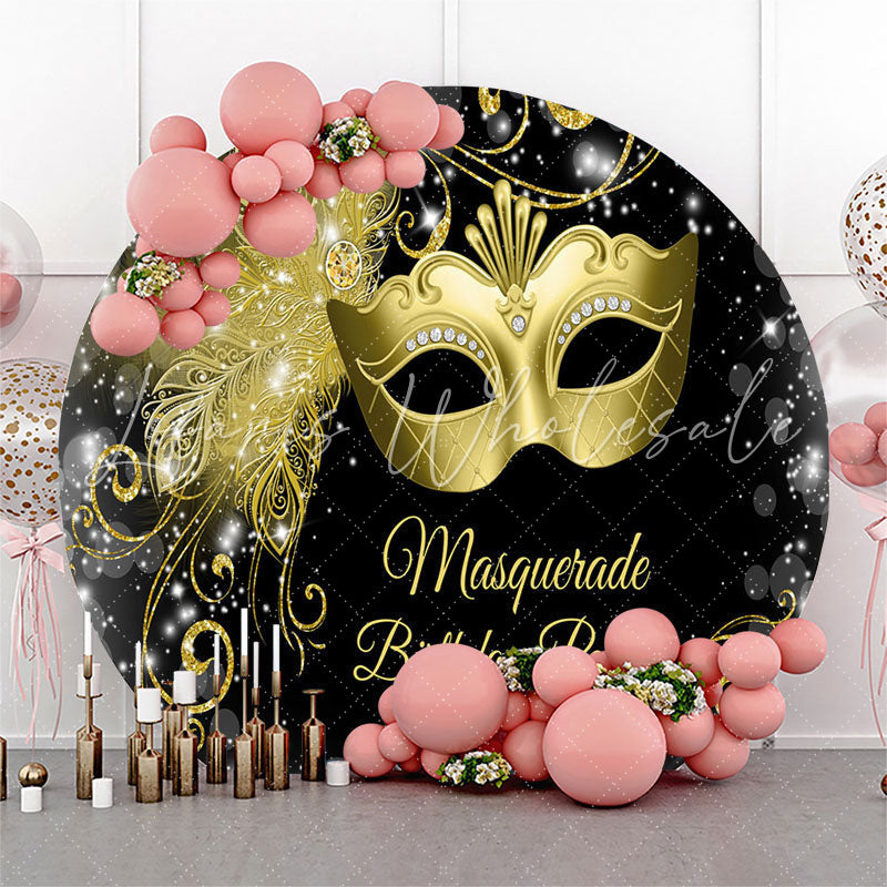 Lofaris Gold Mask Masquerade Birthday Party Round Backdrop