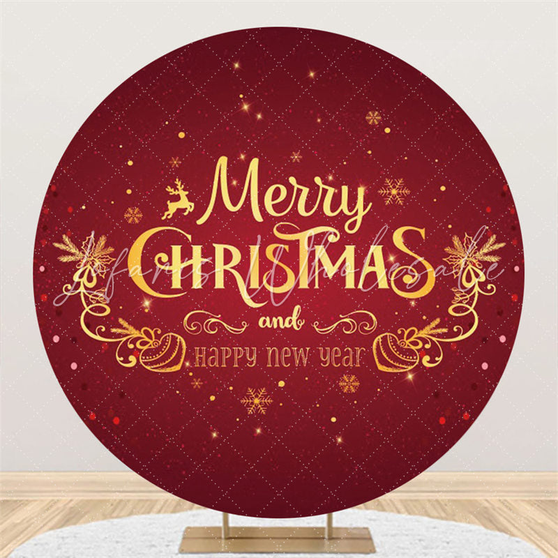 Lofaris Gold Merry Christmas And New Year Red Round Backdrop