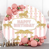 Lofaris Gold Merry Go Round And Pink Birthday Backdrop