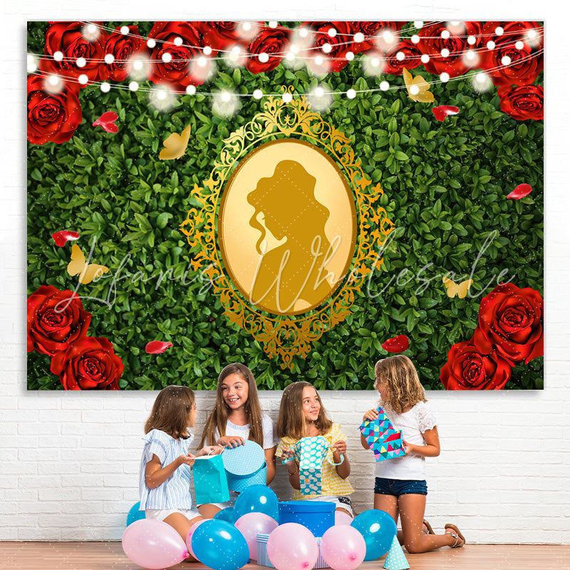 Lofaris Gold Mirror Red Rose Happy Birthday Backdrop For Girl