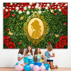 Lofaris Gold Mirror Red Rose Happy Birthday Backdrop For Girl