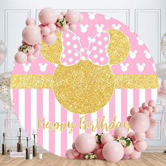 Lofaris Gold Mouse Pink Stripes Round Birthday Backdrop