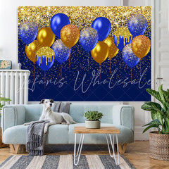 Lofaris Gold-Navy Balloons Glitter Happy Birthday Backdrop