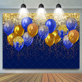 Lofaris Gold-Navy Balloons Glitter Happy Birthday Backdrop