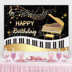 Lofaris Gold Piano And Black White Happy Birthday Backdrop