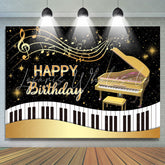 Lofaris Gold Piano And Black White Happy Birthday Backdrop