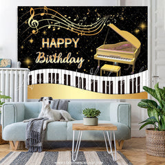 Lofaris Gold Piano And Black White Happy Birthday Backdrop