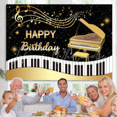 Lofaris Gold Piano And Black White Happy Birthday Backdrop