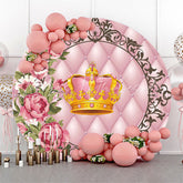 Lofaris Gold Pink Crown Floral Birthday Round Backdrop Cover
