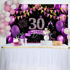 Lofaris Gold Purple Balloon Glitter 30th Birthday Backdrop
