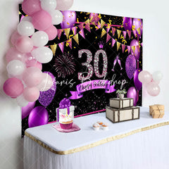 Lofaris Gold Purple Balloon Glitter 30th Birthday Backdrop