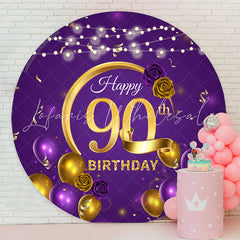 Lofaris Gold Purple Rose Balloon Round 90th Birthday Backdrop