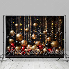 Lofaris Gold Red Black Balls Strings Bokeh Christmas Backdrop