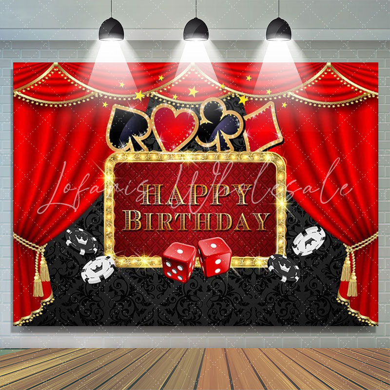 Lofaris Gold Red Curtain Black Happy Birthday Backdrop Banner