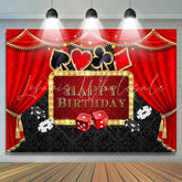 Lofaris Gold Red Curtain Black Happy Birthday Backdrop Banner