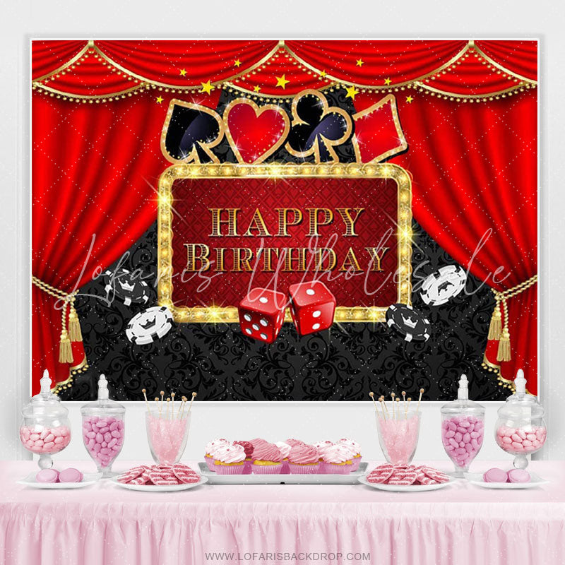 Lofaris Gold Red Curtain Black Happy Birthday Backdrop Banner
