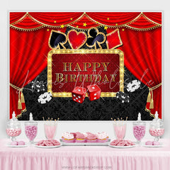 Lofaris Gold Red Curtain Black Happy Birthday Backdrop Banner