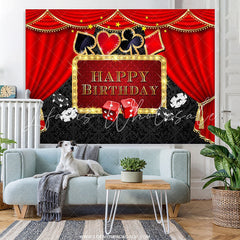 Lofaris Gold Red Curtain Black Happy Birthday Backdrop Banner