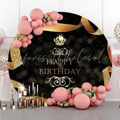 Lofaris Gold Ribbon And Black Happy Birthday Round Backdrop