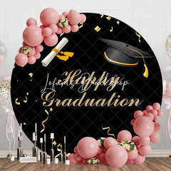 Lofaris Gold Ribbon Bachelor Cap Black Round Graduation Backdrop
