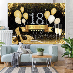 Lofaris Gold Rose And Balloons Glitter 18th Birthday Backdrop