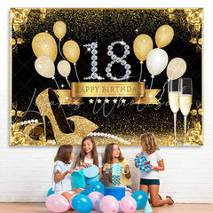 Lofaris Gold Rose And Balloons Glitter 18th Birthday Backdrop