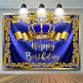 Lofaris Gold Royal Bule Happy Birthday Crown Backdrop for Men