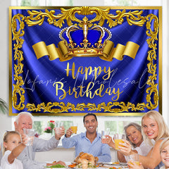Lofaris Gold Royal Bule Happy Birthday Crown Backdrop for Men