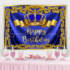 Lofaris Gold Royal Bule Happy Birthday Crown Backdrop for Men