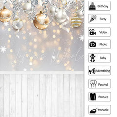 Lofaris Gold Silver Ball Glitter Snowflake Wood Floor Christmas Backdrop