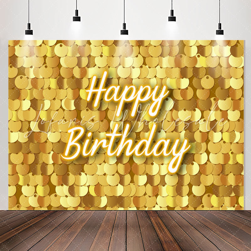 Lofaris Gold Sparkle Sequin Happy Birthday Backdrop For Girl