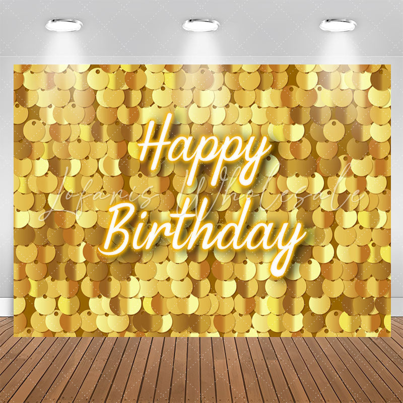 Lofaris Gold Sparkle Sequin Happy Birthday Backdrop For Girl