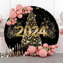 Lofaris Gold Sparkles And Tree Happy New Year Round Backdrop