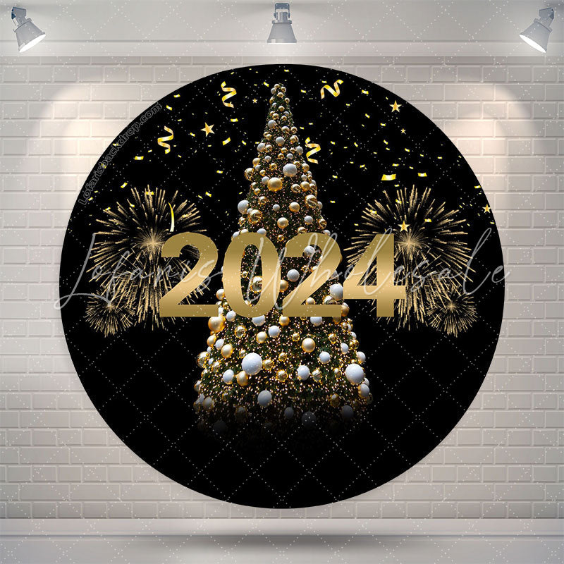 Lofaris Gold Sparkles And Tree Happy New Year Round Backdrop