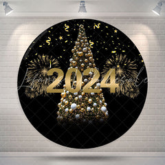Lofaris Gold Sparkles And Tree Happy New Year Round Backdrop