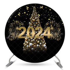 Lofaris Gold Sparkles And Tree Happy New Year Round Backdrop