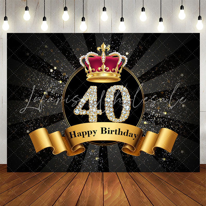 Lofaris Gold Sparkling Crown Black 40th Birthday Backdrop