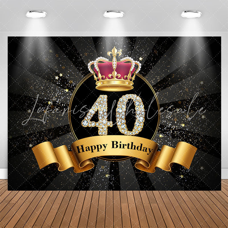 Lofaris Gold Sparkling Crown Black 40th Birthday Backdrop