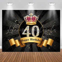 Lofaris Gold Sparkling Crown Black 40th Birthday Backdrop