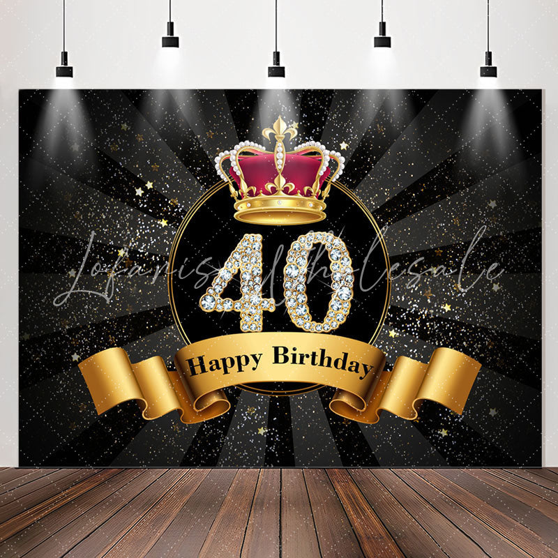 Lofaris Gold Sparkling Crown Black 40th Birthday Backdrop
