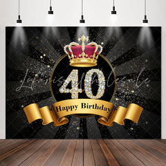 Lofaris Gold Sparkling Crown Black 40th Birthday Backdrop