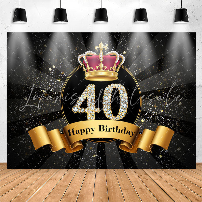 Lofaris Gold Sparkling Crown Black 40th Birthday Backdrop
