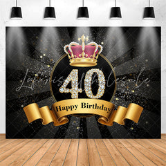 Lofaris Gold Sparkling Crown Black 40th Birthday Backdrop