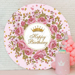 Lofaris Gold Sparkling Floral Pink Birthday Backdrop For Girls