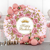 Lofaris Gold Sparkling Floral Pink Birthday Backdrop For Girls