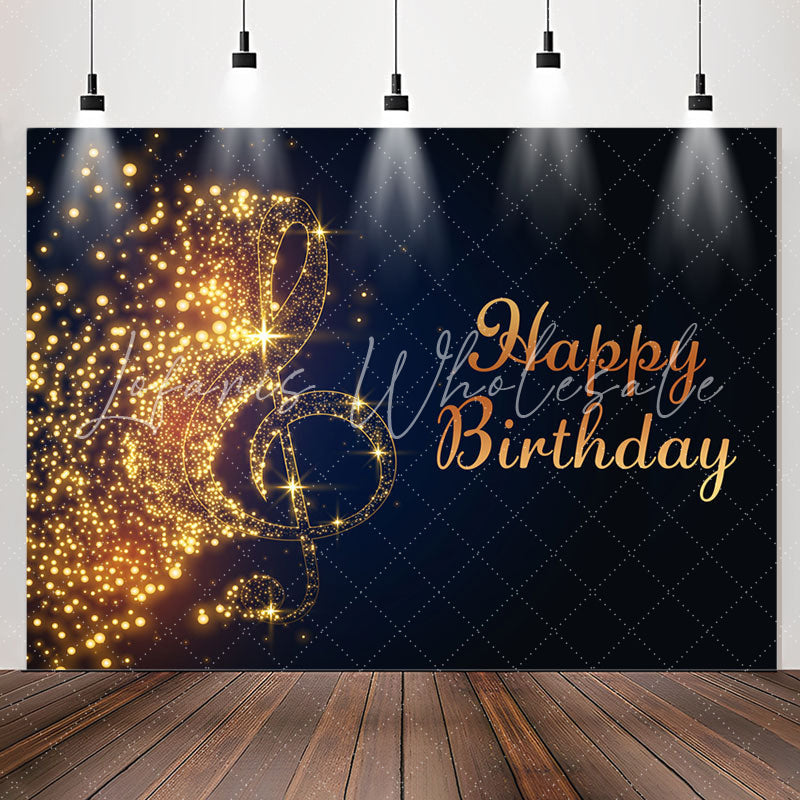 Lofaris Gold Sparkling Music Note Black Birthday Backdrop